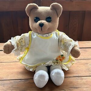 Handmade Teddy Bear with Yellow Floral Dress and Apron